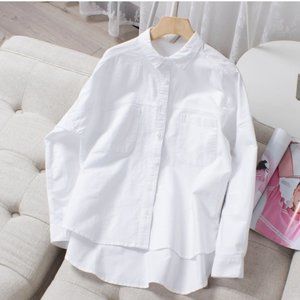Casual all-match pure cotton white blouse woman